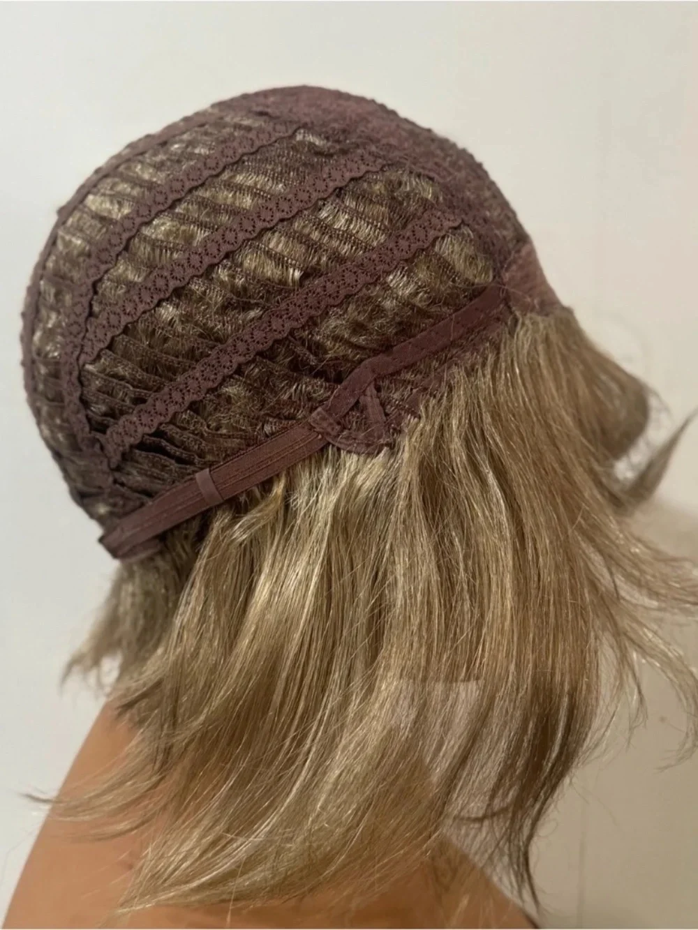 Short Layered Ash Blonde Modacrylic Wig with Side Swept Bangs